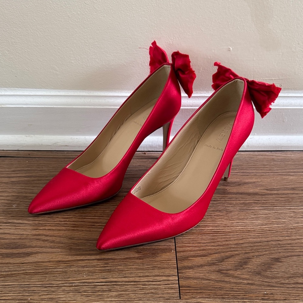 NIB: J. Crew Lucie Satin Pumps with Bow - Electric Red, Made in Italy